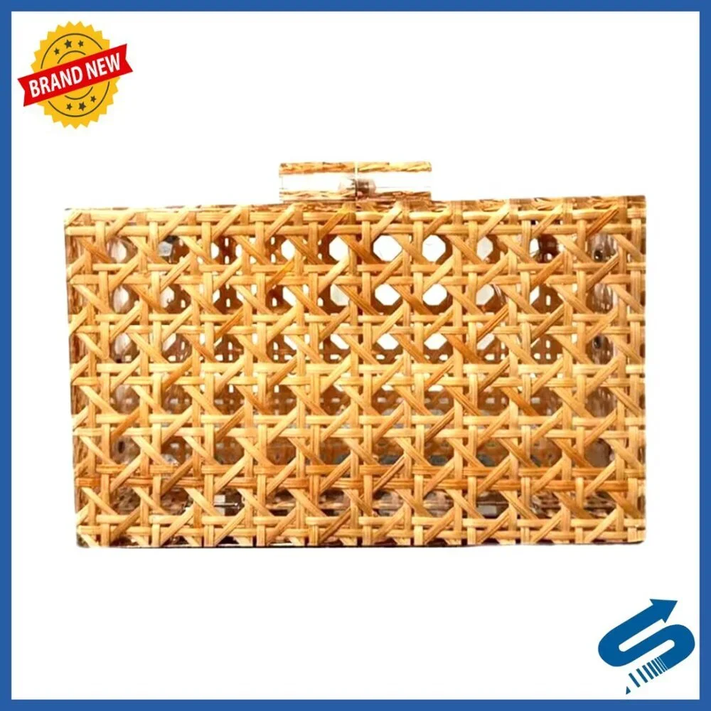 Acrylic Rattan Woven Clutch Crossbody Shoulder Bag Elegant Evening Party Purse